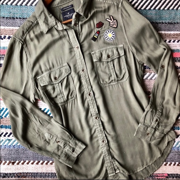 American Eagle Outfitters Tops - American Eagle Army Green Boyfriend Button Up